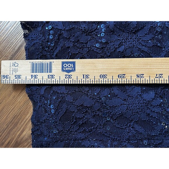 Lauren Ralph Lauren Dress Women's 14 Navy Lace Sequin Drape Neck Dark Romantic - Picture 6 of 8